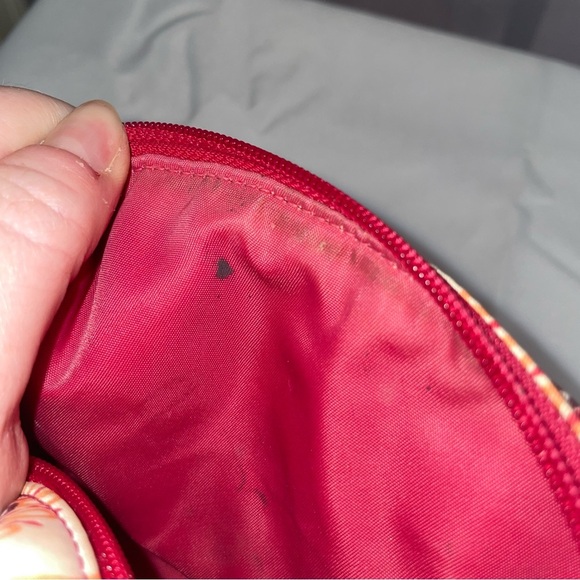 TORY BURCH SMALL FLORAL COSMETIC MAKEUP TOILETRY CASE BAG CREAM PLUM MAGENTA - Picture 8 of 10